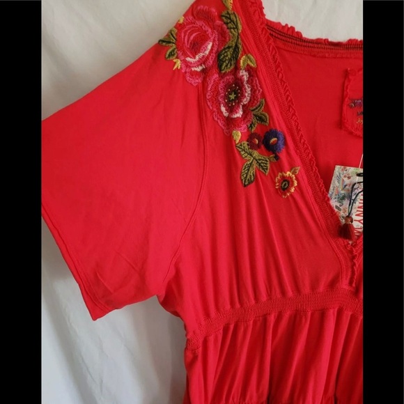 Johnny Was Red Dress Plus 3X Beautiful Embroidery Sexy Midi Dress EUC - Picture 8 of 12